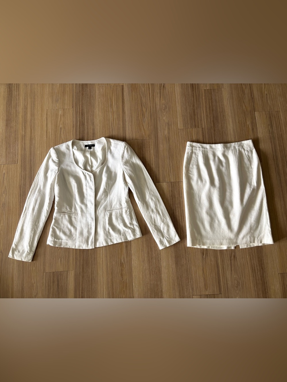 Ann Taylor Suit Ivory Jacket Skirt Cotton Linen Women 2,4 Office Resort 90s